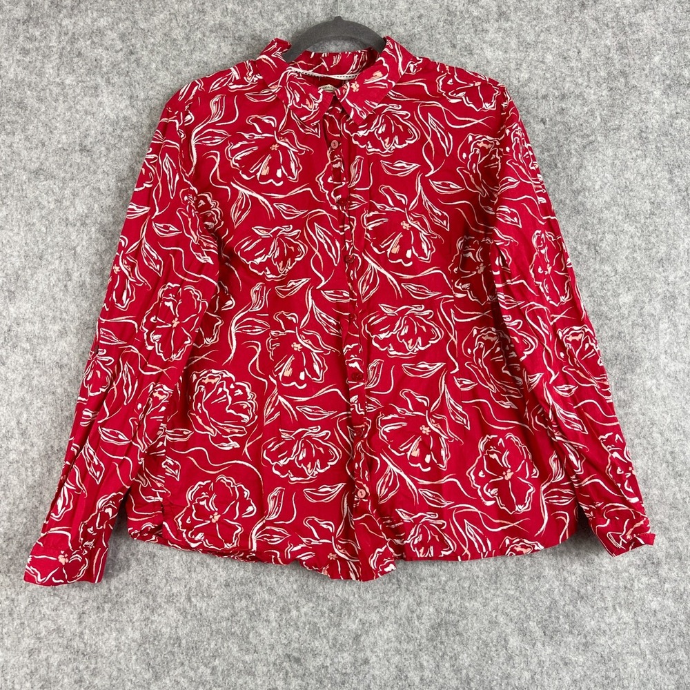 Seasalt Cornwall Larissa Shirt Womens 12 Red Floral Organic Cotton Button Up